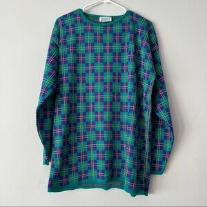 🍉 Vintage Purple Turquoise Gold Foiled Checkered Patterned Knit Top